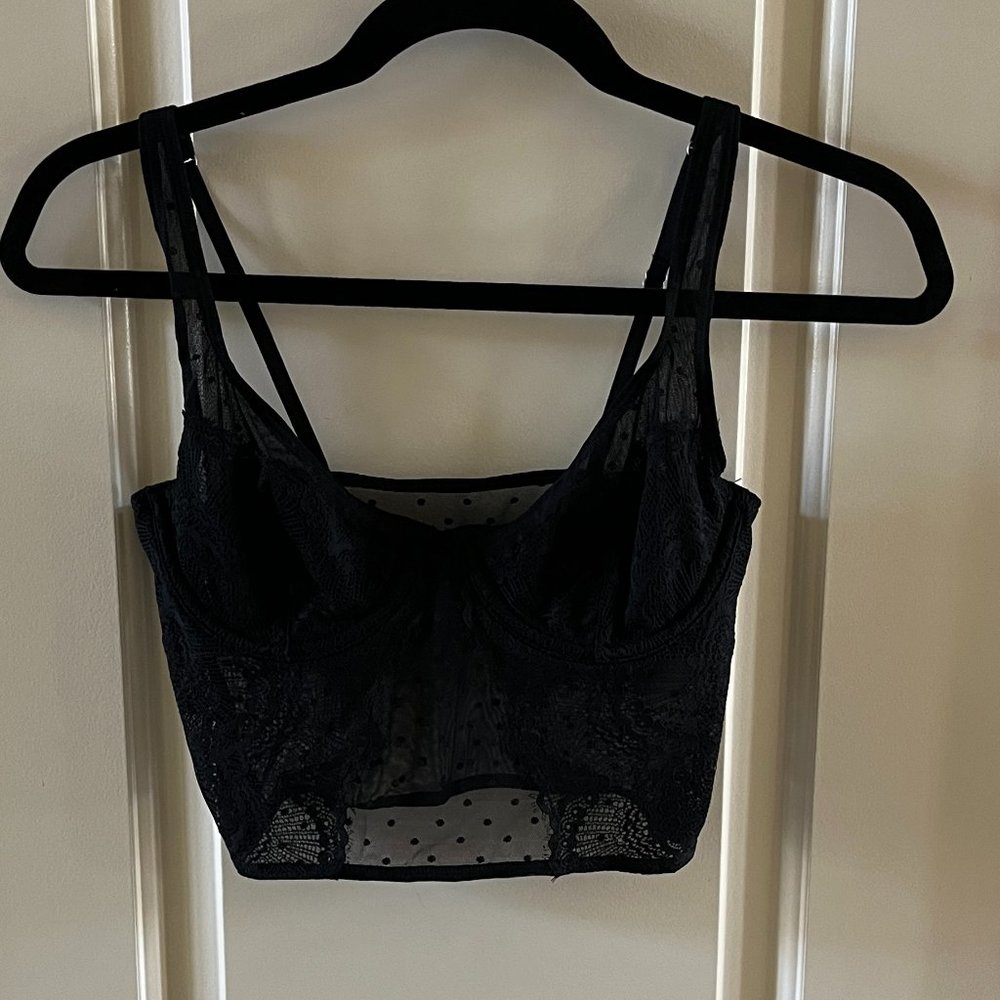 Gilly Hicks Lace & Dot Mesh Bustier Bra Top - Size Small